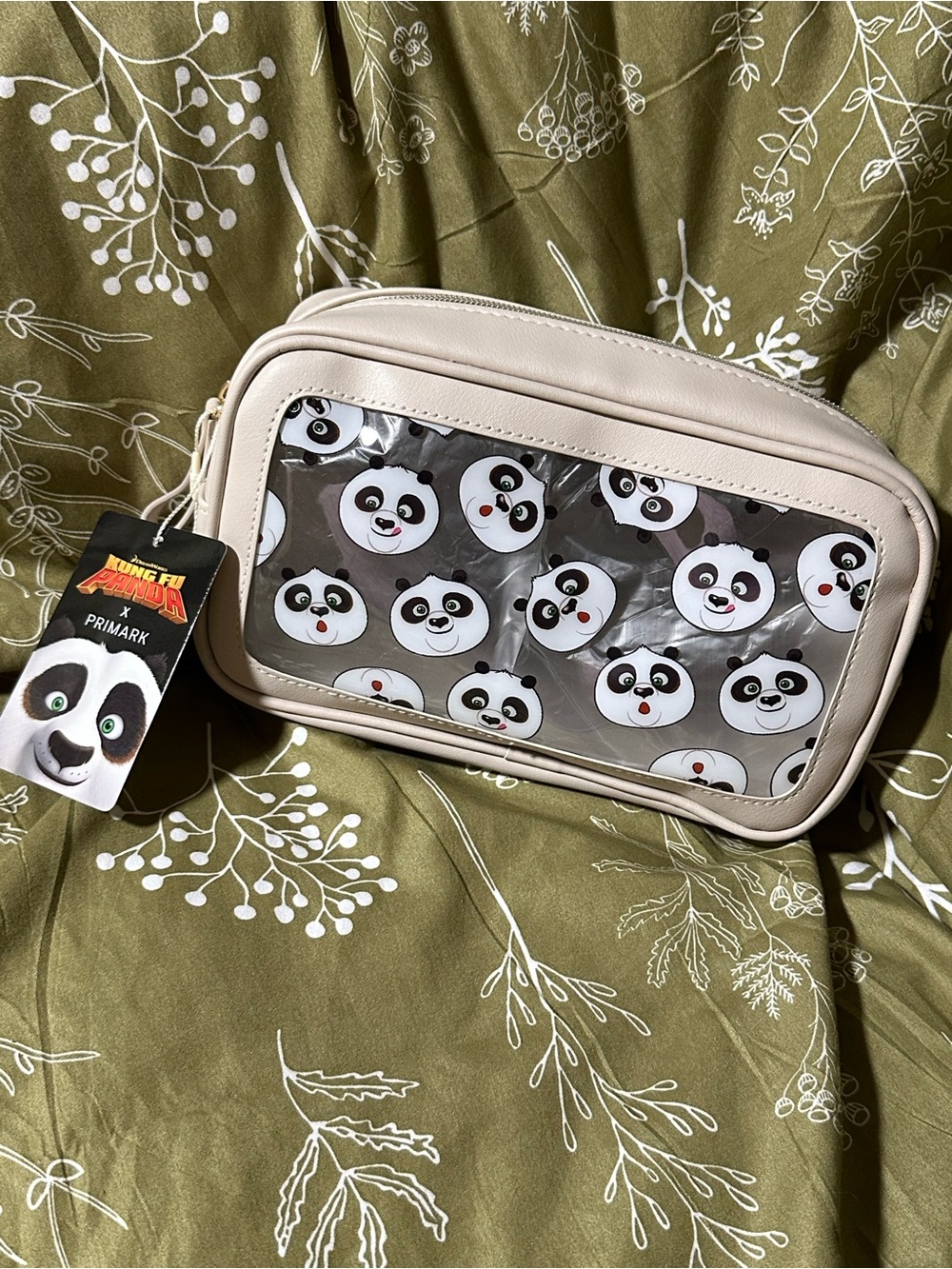 Primark Panda Face Clear Panel Pouch - Cream and Black